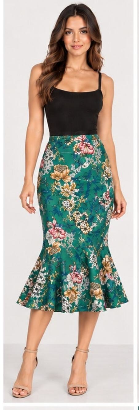 AIDAN BY AIDAN MATTOX GREEN FLORAL MERMAID SKIRT SIZE 14 EXCELLENT